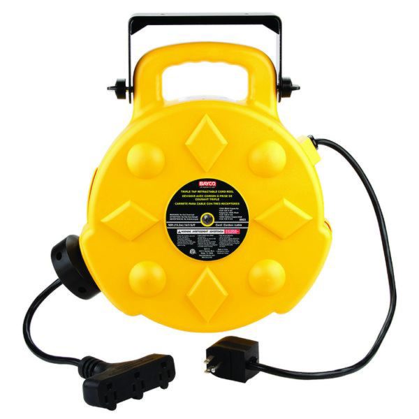 SL-8903 Bayco 50' 13A Retractable Cord Reel-3 Outlets